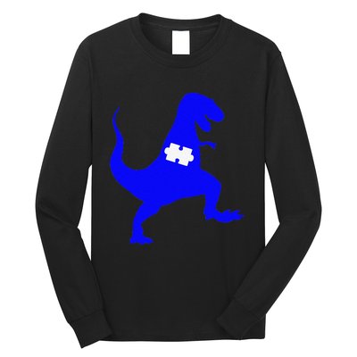 Autism Awareness Puzzle Blue Dinosaur Long Sleeve Shirt