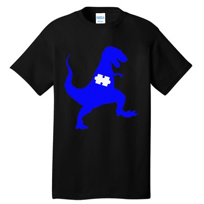 Autism Awareness Puzzle Blue Dinosaur Tall T-Shirt