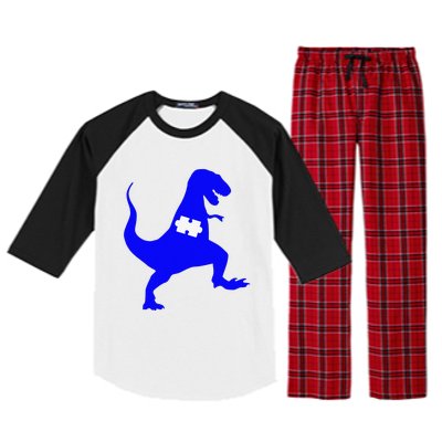 Autism Awareness Puzzle Blue Dinosaur Raglan Sleeve Pajama Set