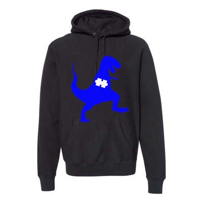 Autism Awareness Puzzle Blue Dinosaur Premium Hoodie