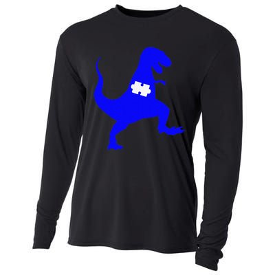 Autism Awareness Puzzle Blue Dinosaur Cooling Performance Long Sleeve Crew