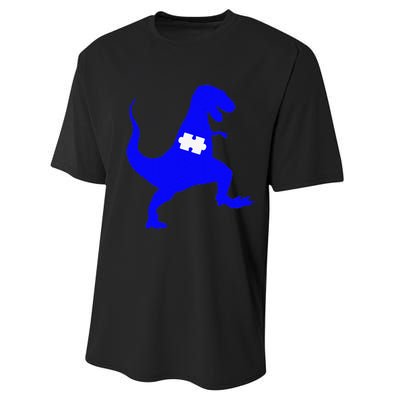 Autism Awareness Puzzle Blue Dinosaur Performance Sprint T-Shirt