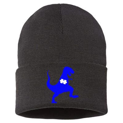 Autism Awareness Puzzle Blue Dinosaur Sustainable Knit Beanie