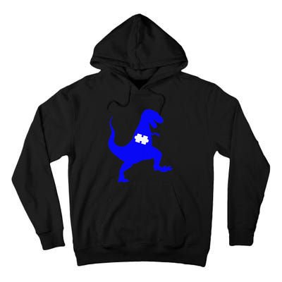 Autism Awareness Puzzle Blue Dinosaur Tall Hoodie