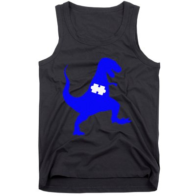 Autism Awareness Puzzle Blue Dinosaur Tank Top