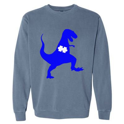 Autism Awareness Puzzle Blue Dinosaur Garment-Dyed Sweatshirt