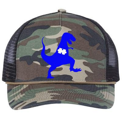 Autism Awareness Puzzle Blue Dinosaur Retro Rope Trucker Hat Cap