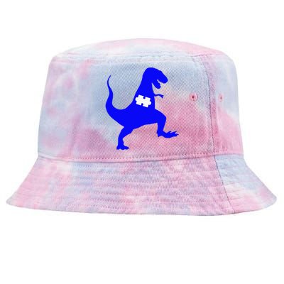 Autism Awareness Puzzle Blue Dinosaur Tie-Dyed Bucket Hat