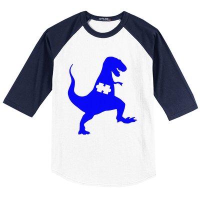 Autism Awareness Puzzle Blue Dinosaur Baseball Sleeve Shirt