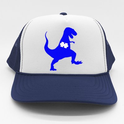 Autism Awareness Puzzle Blue Dinosaur Trucker Hat