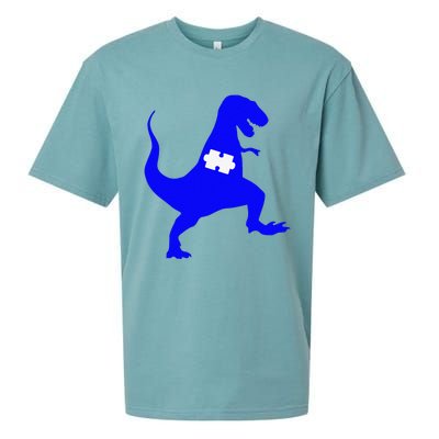 Autism Awareness Puzzle Blue Dinosaur Sueded Cloud Jersey T-Shirt