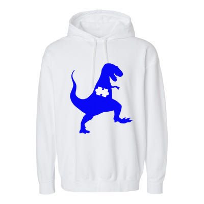 Autism Awareness Puzzle Blue Dinosaur Garment-Dyed Fleece Hoodie