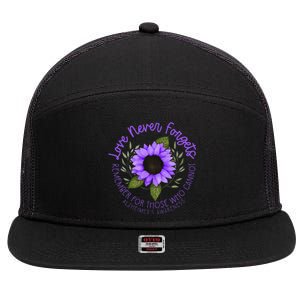 Alzheimer Awareness Purple sunflower 7 Panel Mesh Trucker Snapback Hat