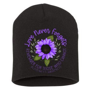 Alzheimer Awareness Purple sunflower Short Acrylic Beanie