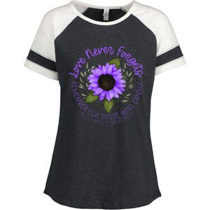 Alzheimer Awareness Purple sunflower Enza Ladies Jersey Colorblock Tee