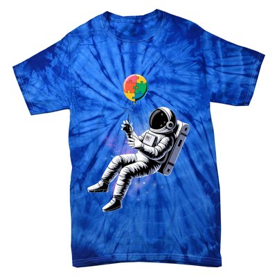 Astronaut And Puzzle Balloon – Autism Awareness Space Art Gift Tie-Dye T-Shirt
