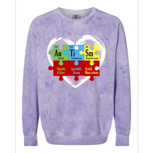 Autism Awareness Puzzle Chemical Element Funny Science Lover Colorblast Crewneck Sweatshirt