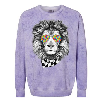 Autism Awareness Puzzle Sunglasses Lion Colorblast Crewneck Sweatshirt