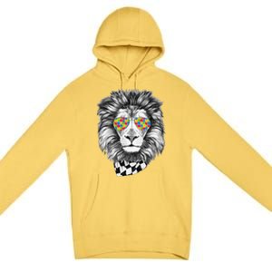 Autism Awareness Puzzle Sunglasses Lion Premium Pullover Hoodie