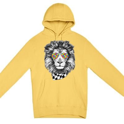 Autism Awareness Puzzle Sunglasses Lion Premium Pullover Hoodie