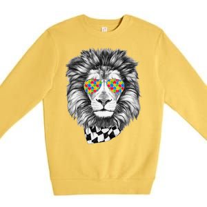 Autism Awareness Puzzle Sunglasses Lion Premium Crewneck Sweatshirt