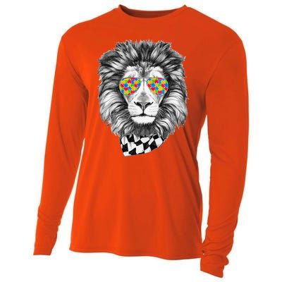 Autism Awareness Puzzle Sunglasses Lion Cooling Performance Long Sleeve Crew