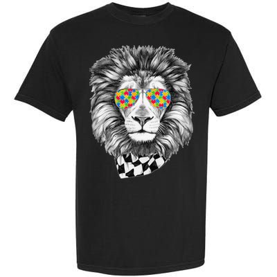 Autism Awareness Puzzle Sunglasses Lion Garment-Dyed Heavyweight T-Shirt
