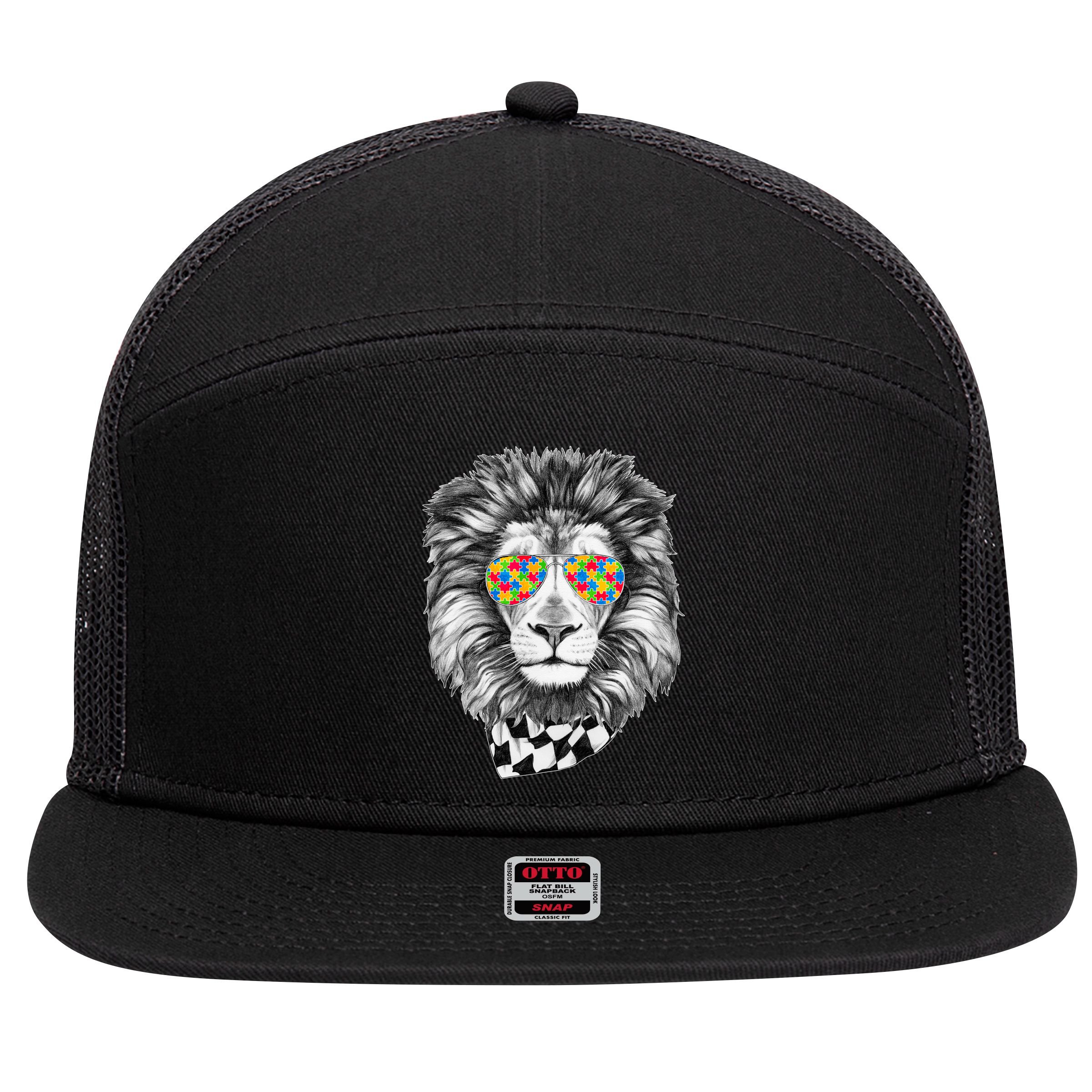 Autism Awareness Puzzle Sunglasses Lion 7 Panel Mesh Trucker Snapback Hat