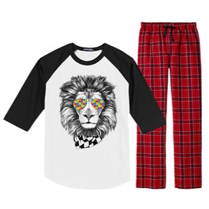 Autism Awareness Puzzle Sunglasses Lion Raglan Sleeve Pajama Set