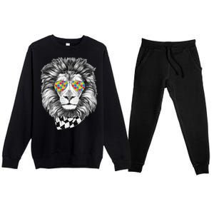 Autism Awareness Puzzle Sunglasses Lion Premium Crewneck Sweatsuit Set