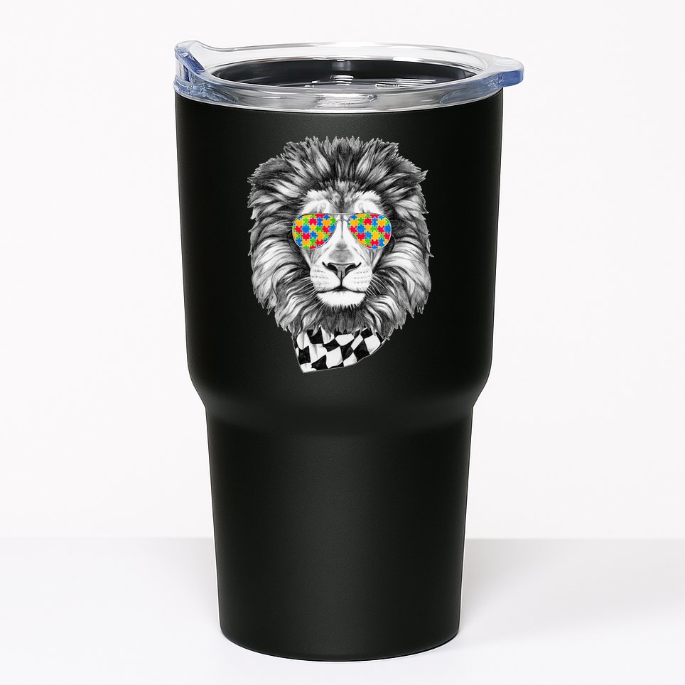Autism Awareness Puzzle Sunglasses Lion Tumbler
