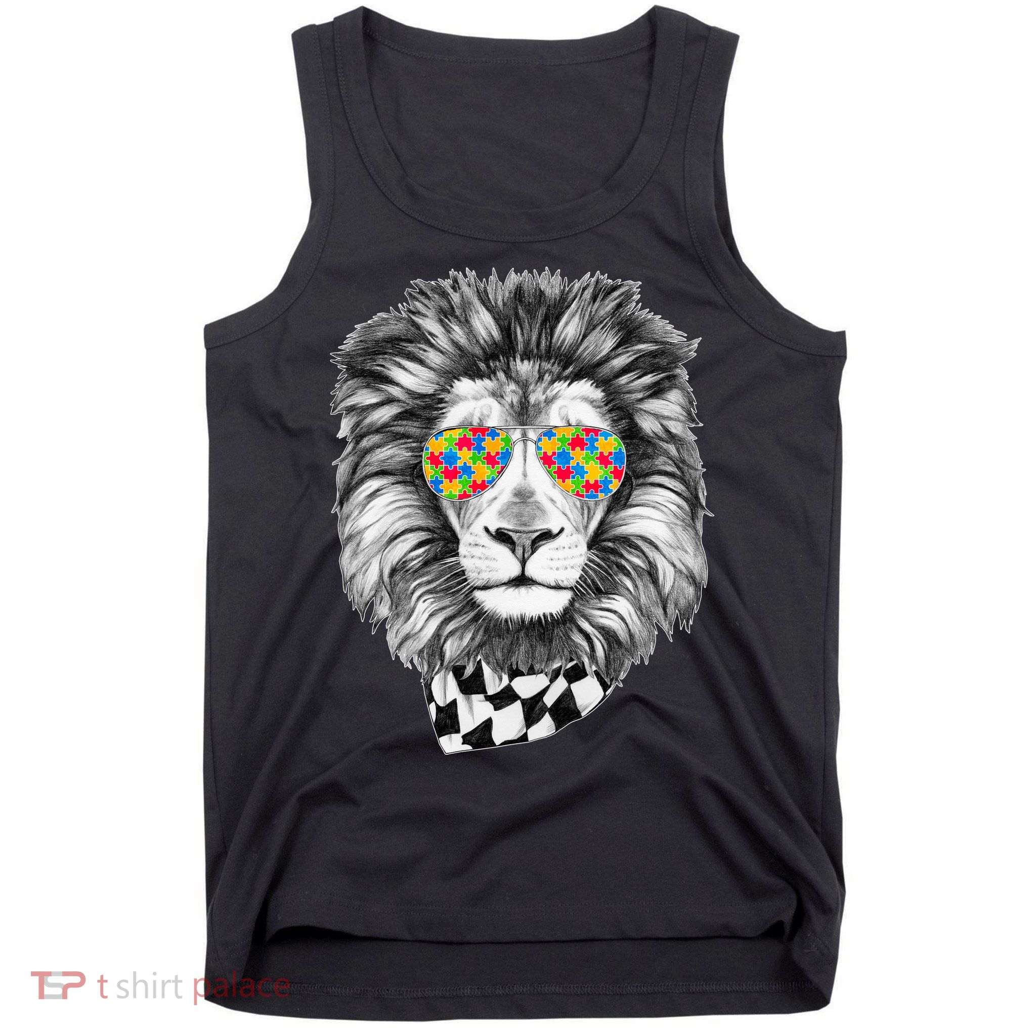 Autism Awareness Puzzle Sunglasses Lion Tank Top