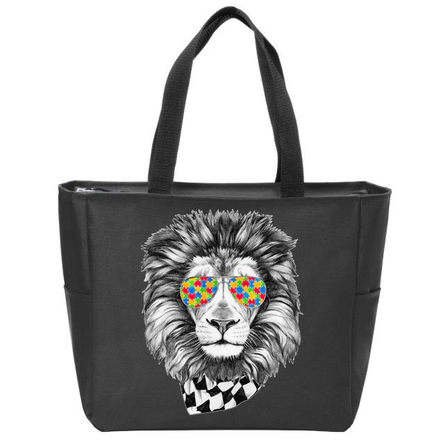Autism Awareness Puzzle Sunglasses Lion Zip Tote Bag
