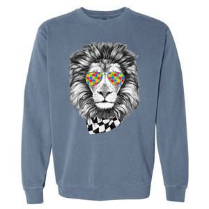 Autism Awareness Puzzle Sunglasses Lion Garment-Dyed Sweatshirt