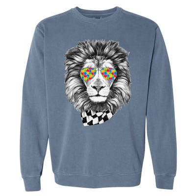 Autism Awareness Puzzle Sunglasses Lion Garment-Dyed Sweatshirt