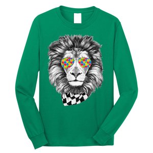 Autism Awareness Puzzle Sunglasses Lion Long Sleeve Shirt