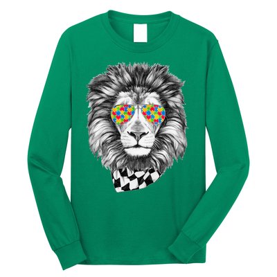 Autism Awareness Puzzle Sunglasses Lion Long Sleeve Shirt