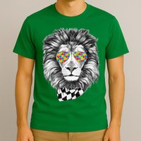 Autism Awareness Puzzle Sunglasses Lion T-Shirt