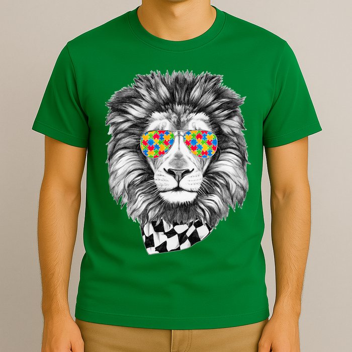 Autism Awareness Puzzle Sunglasses Lion T-Shirt