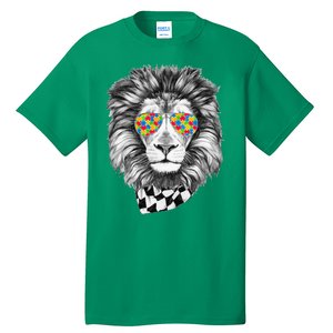 Autism Awareness Puzzle Sunglasses Lion Tall T-Shirt