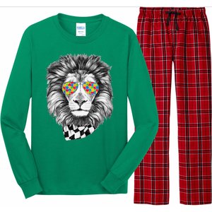 Autism Awareness Puzzle Sunglasses Lion Long Sleeve Pajama Set