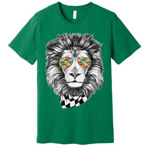 Autism Awareness Puzzle Sunglasses Lion Premium T-Shirt