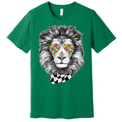 Autism Awareness Puzzle Sunglasses Lion Premium T-Shirt