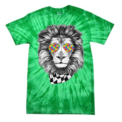 Autism Awareness Puzzle Sunglasses Lion Tie-Dye T-Shirt