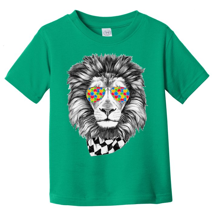 Autism Awareness Puzzle Sunglasses Lion Toddler T-Shirt