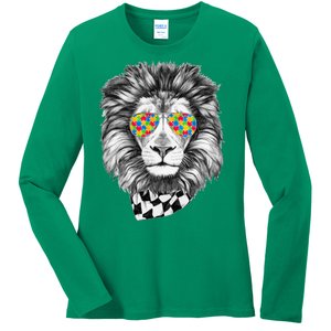 Autism Awareness Puzzle Sunglasses Lion Ladies Long Sleeve Shirt