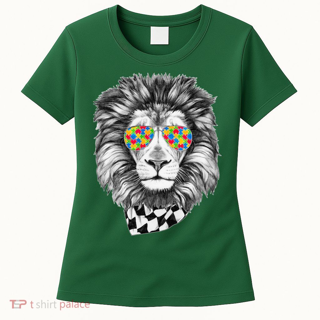 Autism Awareness Puzzle Sunglasses Lion Women's T-Shirt