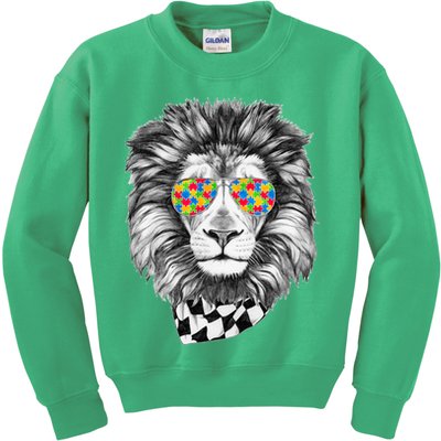 Autism Awareness Puzzle Sunglasses Lion Kids Sweatshirt