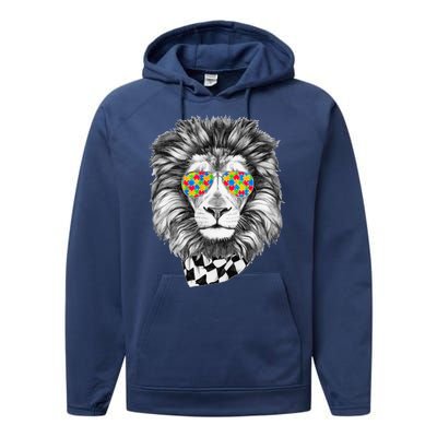 Autism Awareness Puzzle Sunglasses Lion Performance Fleece Hoodie