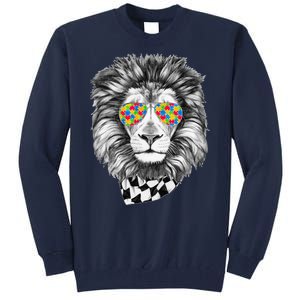 Autism Awareness Puzzle Sunglasses Lion Tall Sweatshirt